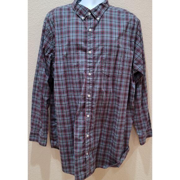Sonoma Grey Blue Red Plaid Button Up Men's Shirt 2XB Long Sleeve Front Pocket - Picture 1 of 5